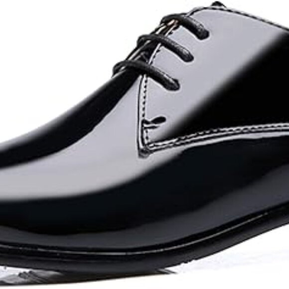 Santimon Men's US 8, 12 Black Patent Leather Lace Up Pointed Toe Oxford Shoes  P - Picture 2 of 10